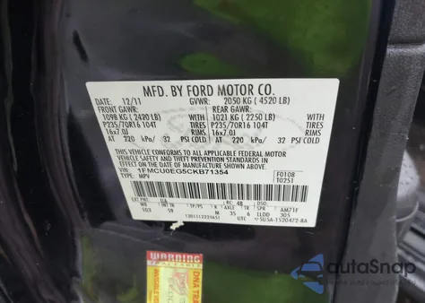 2012 Ford Escape Limited from USA, damaged, VIN 1FMCU0EG5CKB71354